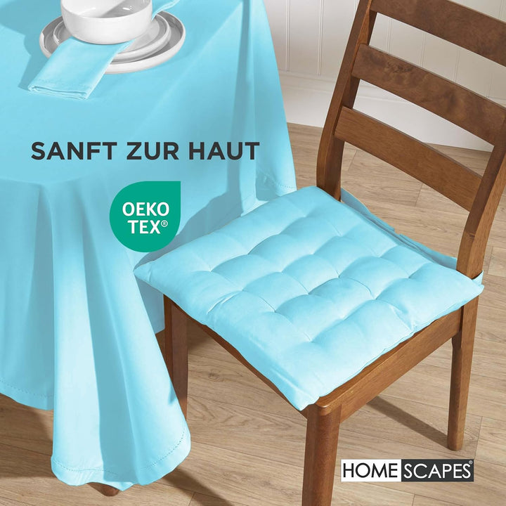 Homescapes 6er Set Stuhlkissen 40 x 40 cm, blau/hellblau, Sitzkissen mit Bändern und Knopfverschluss