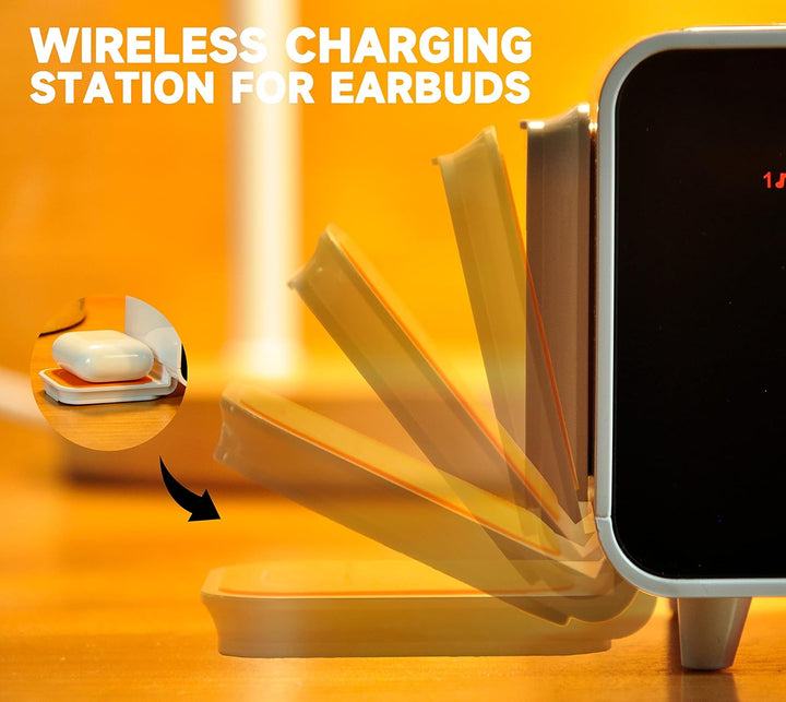 Digitaler Radiowecker mit Kabelloser Ladestation, 15W Fast Wireless Charger for iPhone/Samsung Galax
