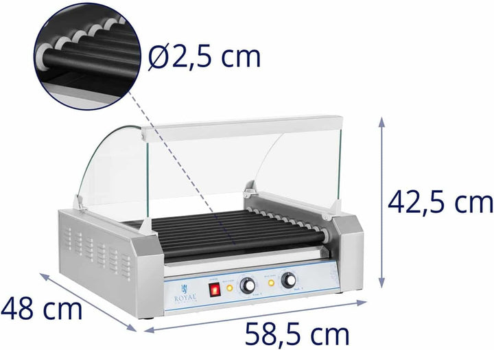 Royal Catering Hot Dog Grill Hot Dog Maschine Hot Dog Maker (11 Rollen, Platz für 20 Würstchen, tefl