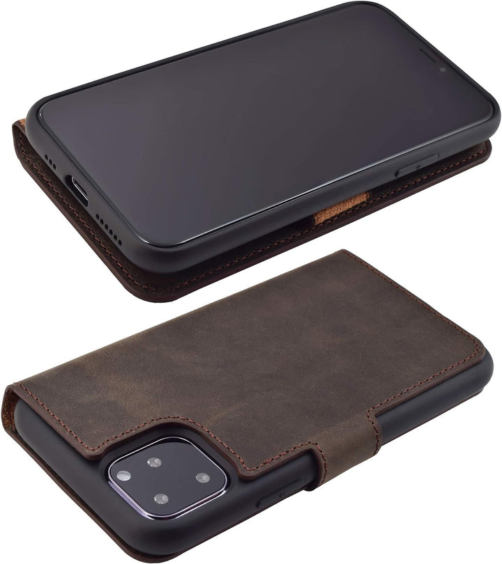 Suncase Book-Style Hülle kompatibel mit iPhone 11 Pro (5.8 Zoll) Leder Tasche (Slim-Fit) Lederhülle