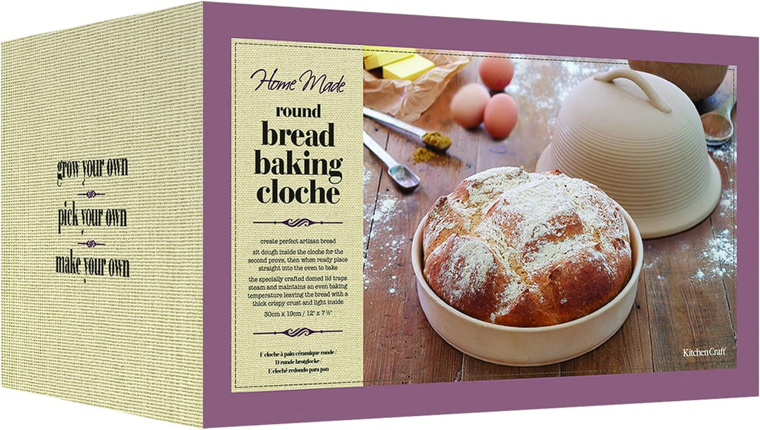 KitchenCraft Home Made Brotglocke mit Rezept in Geschenkbox, Rund, Steinzeug, 30 cm Einzeln, Einzeln