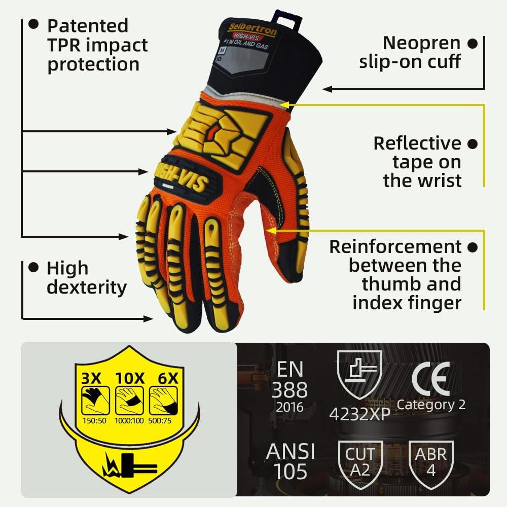 Seibertron High-Vis SDX2 Resistant Reducing Anti-Impact Mechanics Heavy Duty Safety Rescue Gloves CE