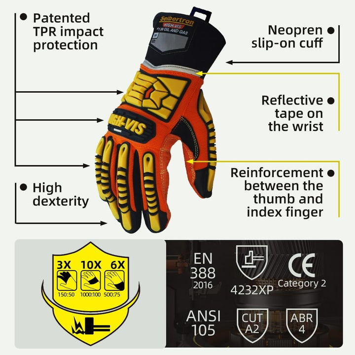 Seibertron High-Vis SDX2 Resistant Reducing Anti-Impact Mechanics Heavy Duty Safety Rescue Gloves CE