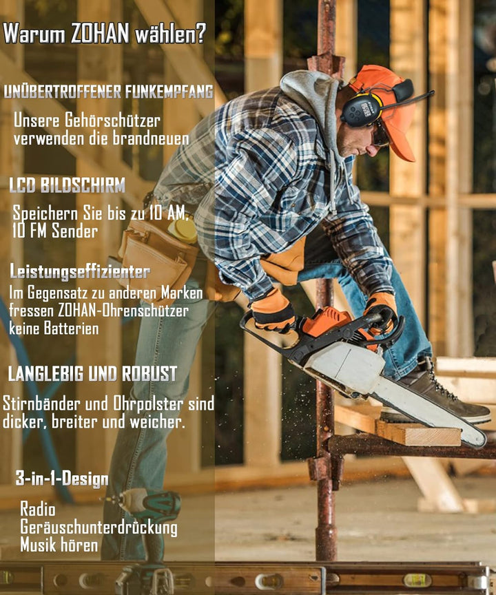 ZOHAN 042 Gehörschutz mit Radio, MP3 FM/AM Ohrenschützer für Industrie, Geräuschunterdrückungs Musik