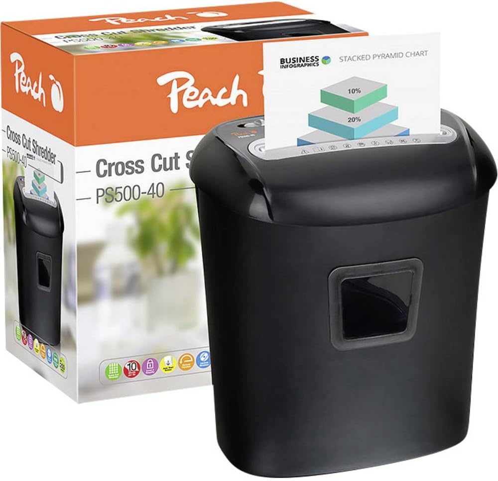 Peach PS500-40 Partikelschnitt Aktenvernichter, 10 Blatt, 21 Liter, 5 x 16 mm Partikel (P-4), Papier