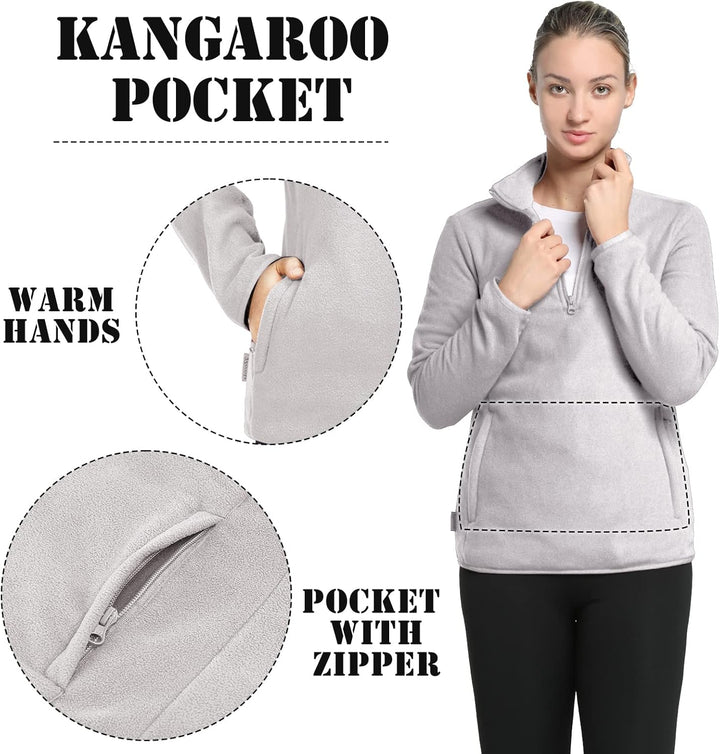 33,000ft Damen Fleece Pullover mit Halbreissverschluss Fleeceshirt Winter Warm Ski-Pullover Microfle