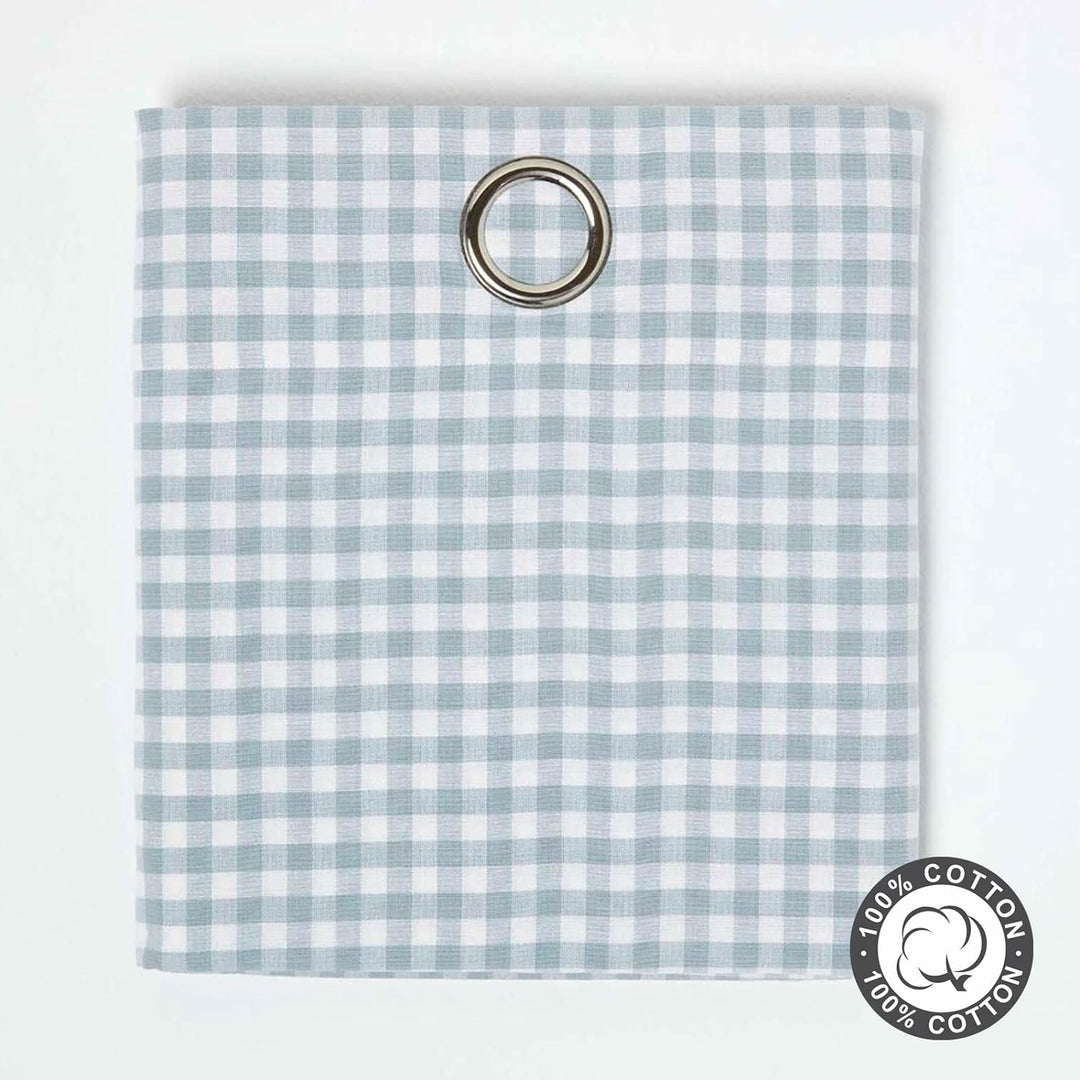 HOMESCAPES handgewobener Vorhang Ösenvorhang Dekoschal Gingham im 2er Set, 137 x 182 cm, 100% Reine