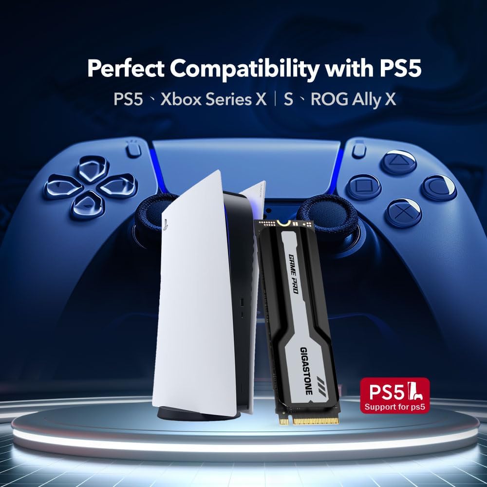 Gigastone M.2 SSD 2TB mit Kühlkörper Optimiert für PS5 NVMe SSD M.2 2280 PCIe Gen4 Ultraschnelle Int
