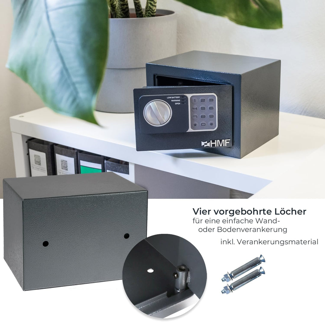 HMF 46126-11 Safe Tresor klein mit Zahlenschloss, Möbeltresor | 23 x 17 x 17 cm | Anthrazit, Anthraz