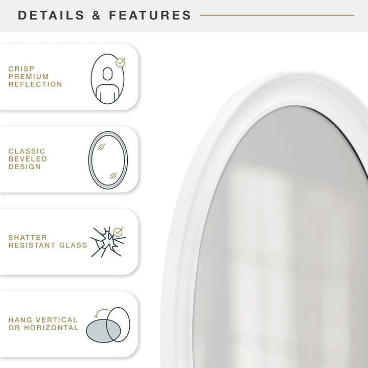 MCS 20458 Wandspiegel oval 53,3 x 78,9 cm weiss Ohne Perlen 21 x 31 Inch Weiss, Ohne Perlen 21 x 31