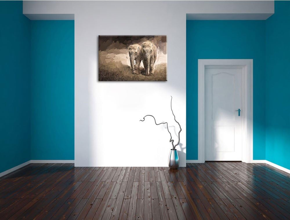 Gemälde zweier gigantischer Elefanten Format: 100x70 auf Leinwand, XXL riesige Bilder fertig gerahmt