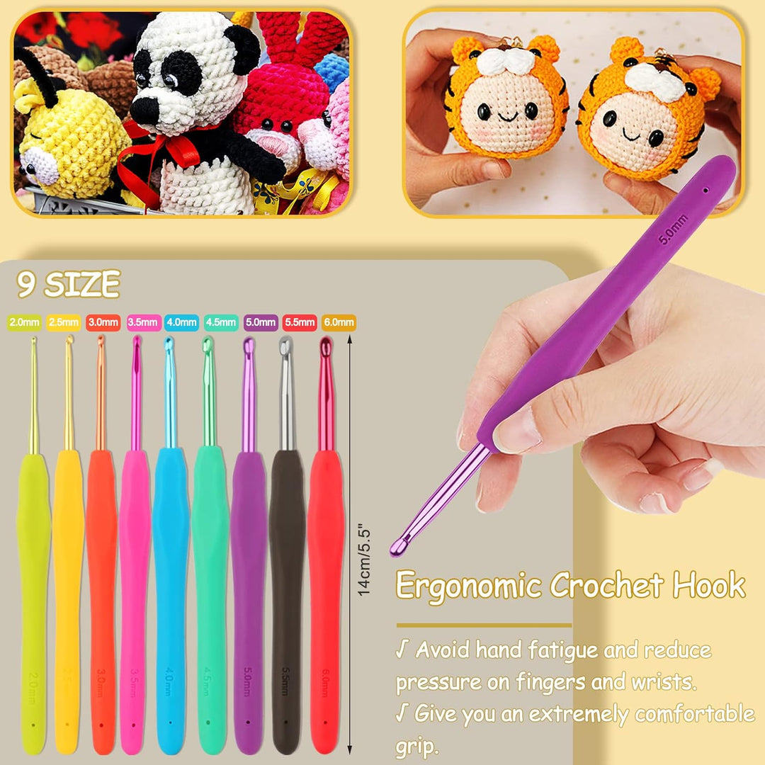Coopay Häkelset für Anfänger Erwachsene, 58 Stück Häkelnadel Set Inklusive TPR Griff Häkelnadeln, Sp