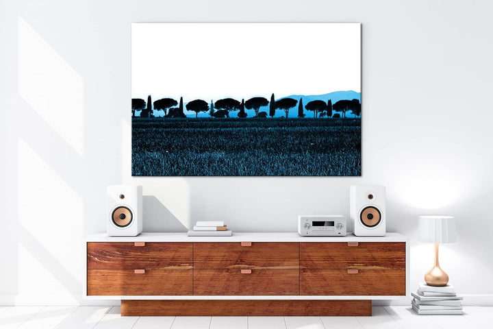 deyoli Toskana Landschaft mit Zypressen und Pinien Format 80x60 Effekt: Monocrome Blau als Leinwandb