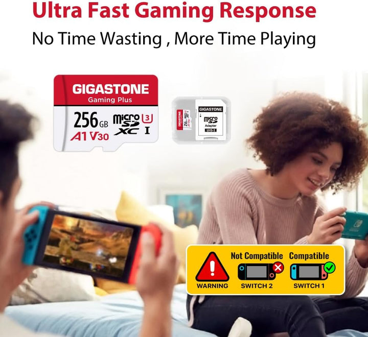 Gigastone Gaming Plus Micro SD Karte 256GB 5er-Pack und SD Adapter, Kompatibel mit Switch, SD Karte