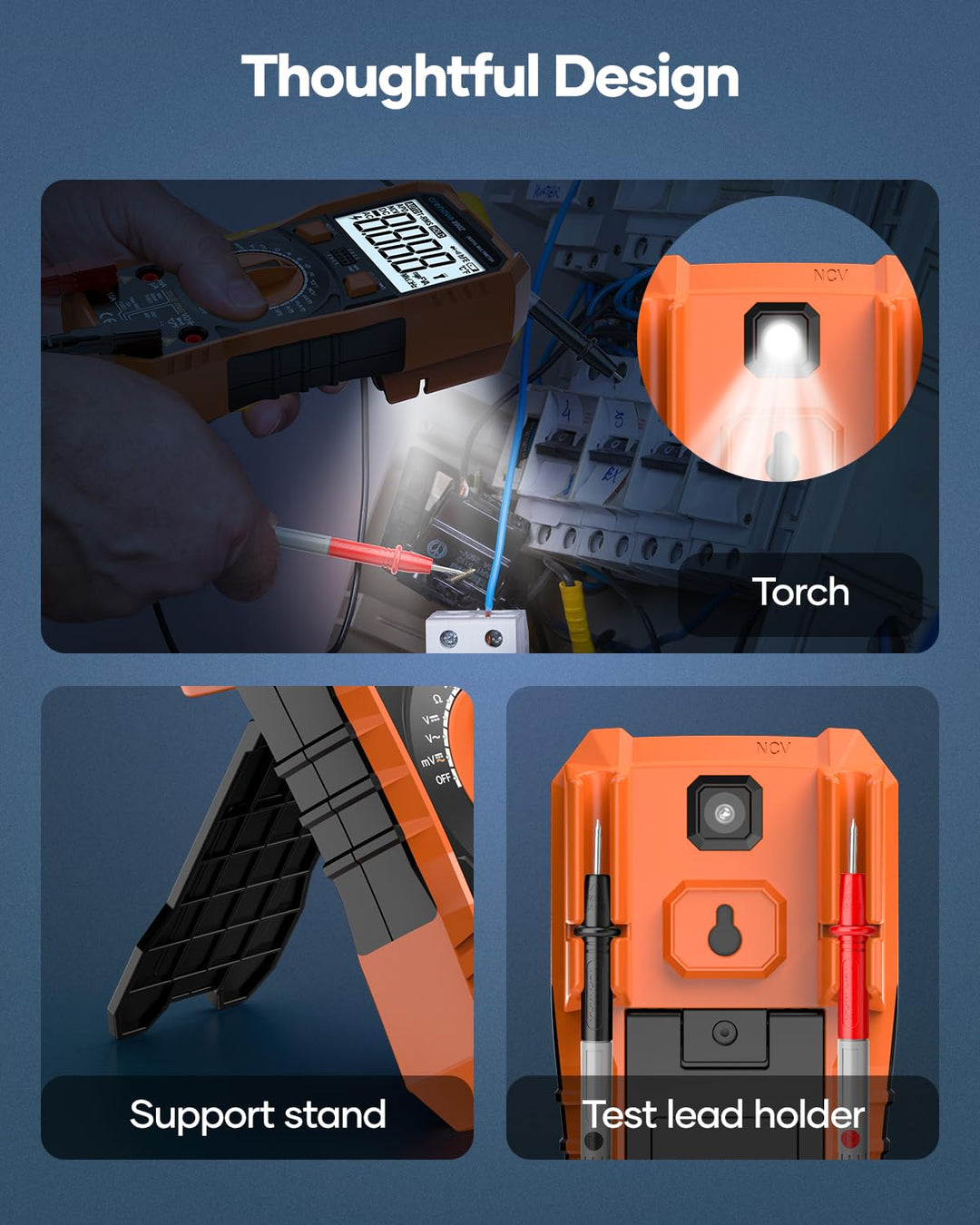 Crenova Digital multimeter, TRMS Voltmeter Ammeter Auto-Range 6000 Zähler Ohmmeter, misst Spannung K