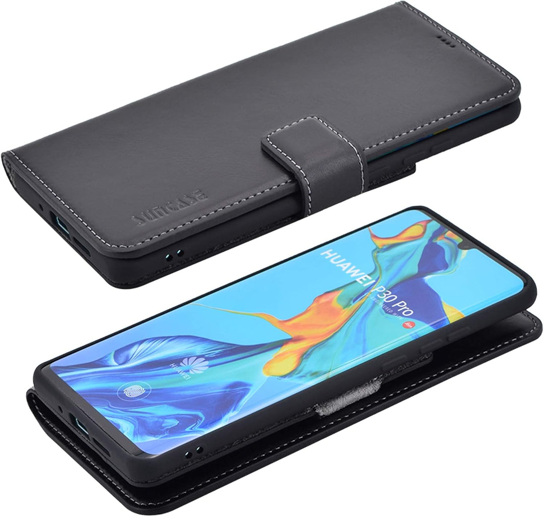 Suncase Book-Style kompatibel mit Huawei P30 PRO Hülle (Slim-Fit) Leder Tasche Handytasche Schutzhül
