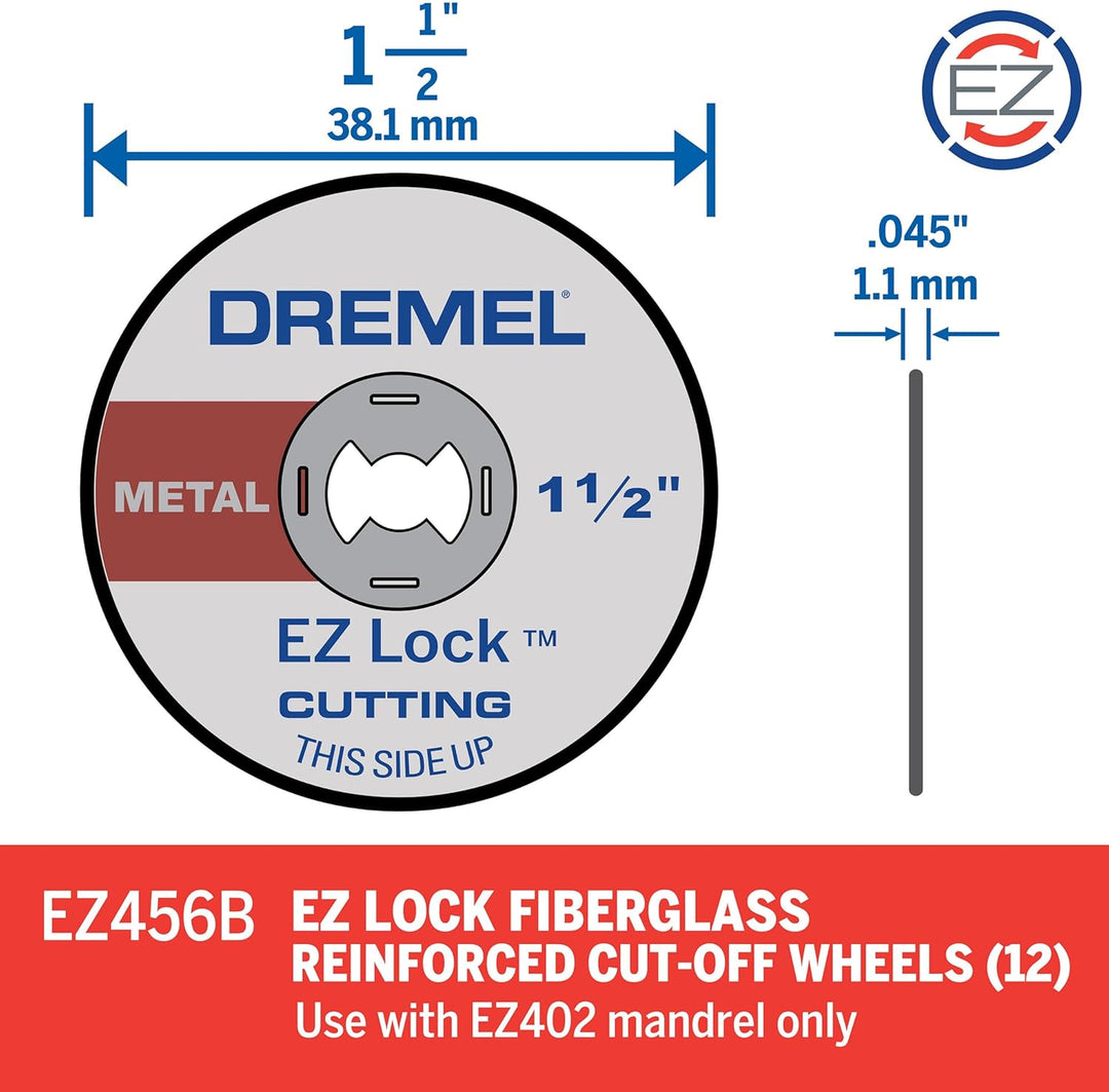 Dremel EZ456B - 12 Stück 1 1/2 Zoll EZ Lock Rotary Tool Trennscheiben perfekt für Blech und Kupfer R