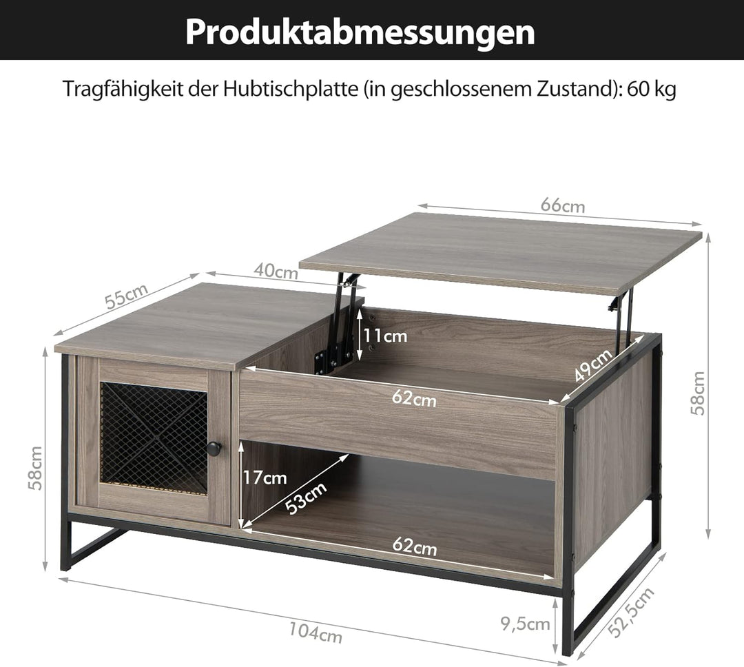 COSTWAY Couchtisch höhenverstellbar, 2 Ebenen Beistelltisch mit verstecktem Stauraum & Tür, Sofatisc