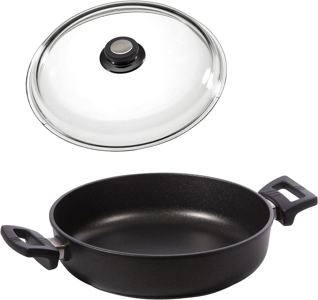 Eurloux Guss-Kasserolle Induktion Set & Deckel Ø28 cm - Universal Bratenkasserolle 4 Liter mit Besch