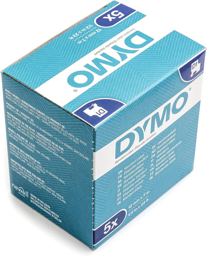 Dymo D1-Standard-Kennzeichnungsband 45013 (S0720530) 12 mm x 7 m, schwarz auf weiss, 5 Stück