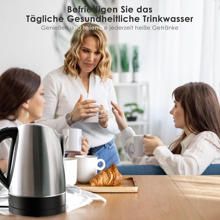 KitchenBoss Wasserkocher 1,7L Wasserkocher Edelstahl:Elektrischer Wasserkocher mit Kalkfilter, Wasse