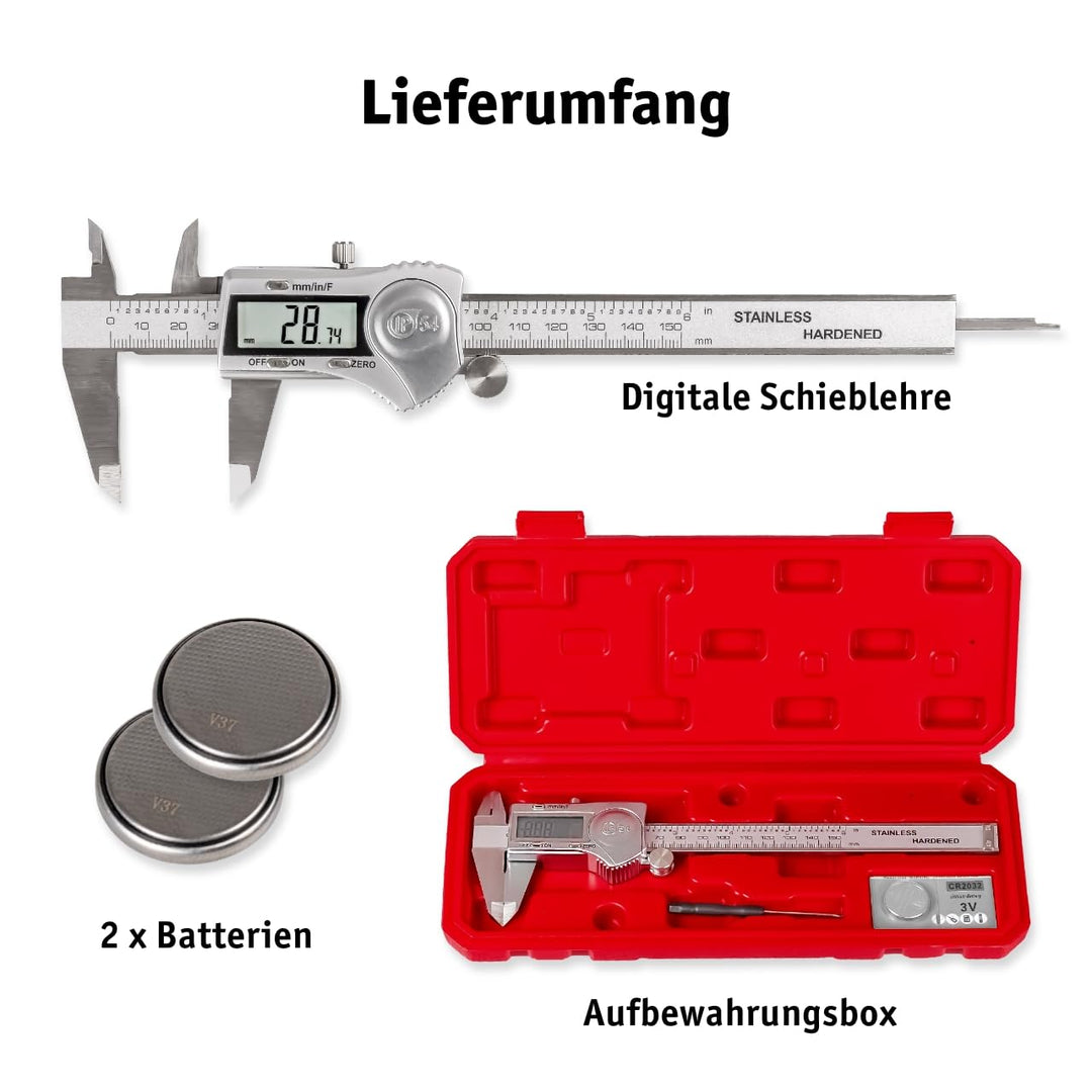 WALTER Schieblehre Digital, Messschieber Analog, Schieblehre, Messlehre, inkl. Knopfbatterie 3V, Ede