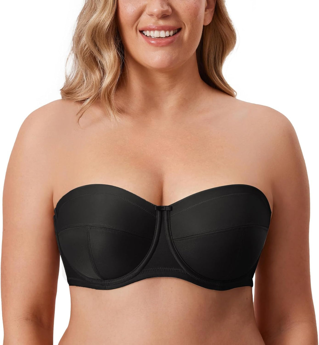DELIMIRA Damen Trägerloser BH - Bügel,weichen Cups,abnehmbare Trägern 80G Schwarz, 80G Schwarz