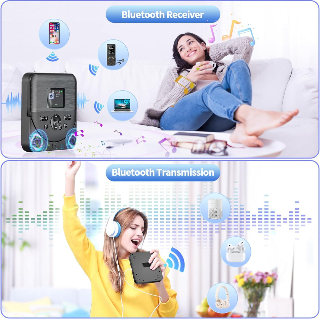 CD Player Tragbar, FELEMAN CD Player Bluetooth mit Lautsprechern/Kopfhörern/Display, wiederaufladbar