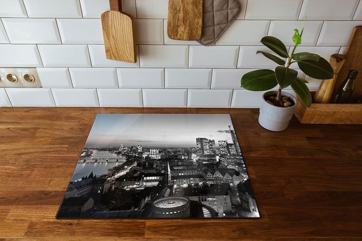 Frankfurter Skyline Herdabdeckplatte & Spritzschutz aus Echtglas | Für Herd-Kochfelder | 60x52 cm