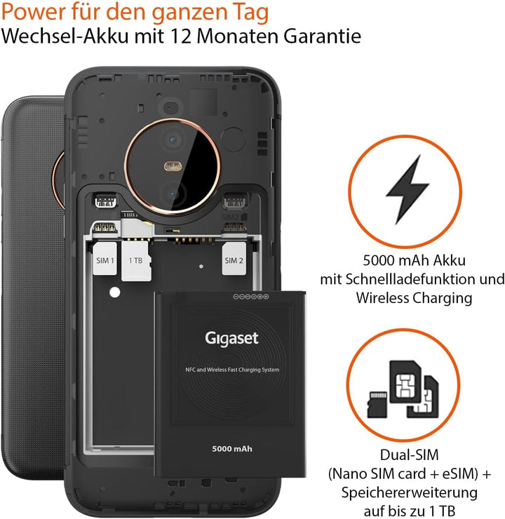 Gigaset GX6 PRO Business-Smartphone 5G - staub- & wasserdicht IP68, Militärnorm - 6,6" FHD+ Display