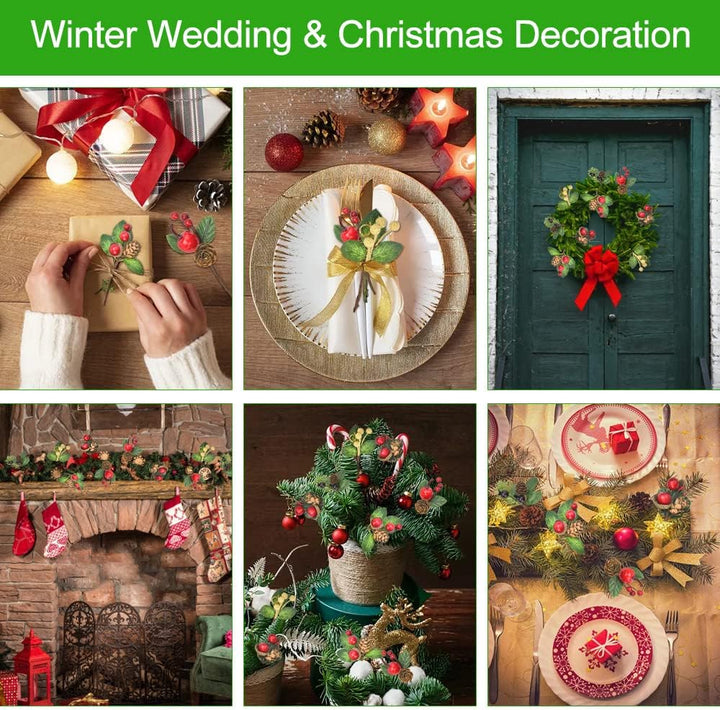 BUZIFU 20pcs Weihnachtsbeeren Picks künstliche Tannenzapfen Weihnachtsdekoration Aussen Weihnachtsbe