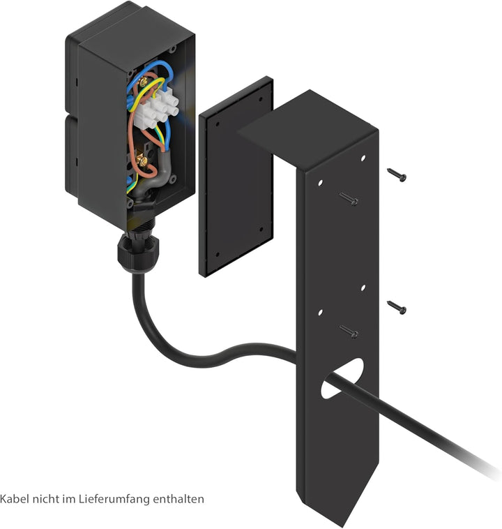 ledscom.de Garten Steckdosensäule PIWI mit Erdspiess für aussen, IP44, 2-fach, schwarz, eckig, 30 cm