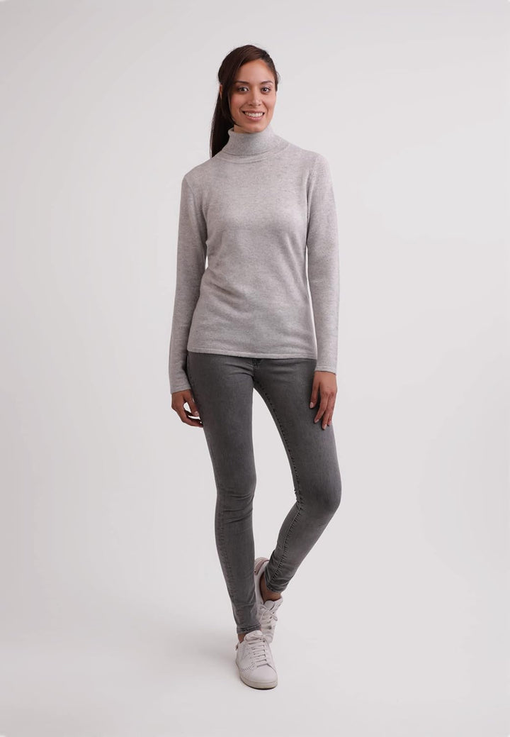 CASH-MERE.CH 100% Kaschmir Damen Pullover | Sweater Rollkragen 2-fädig S Hellgrau, S Hellgrau