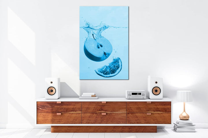 deyoli köstlicher Apfel mit Zitronenscheibe Format 80x60 Effekt: Monocrome Blau als Leinwandbild, Mo