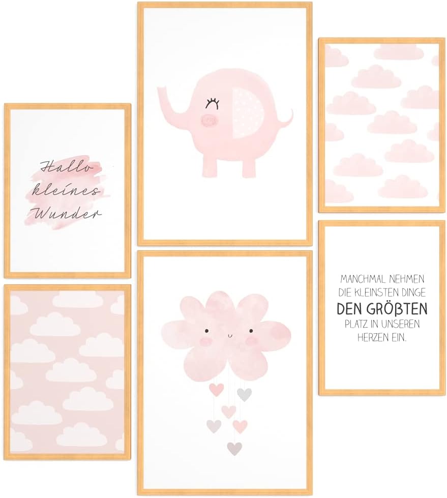 Papierschmiede® Bilder Kinderzimmer Kids Mood Poster Set Newborn Baby Girl, Gerahmte Bilder fürs Kin