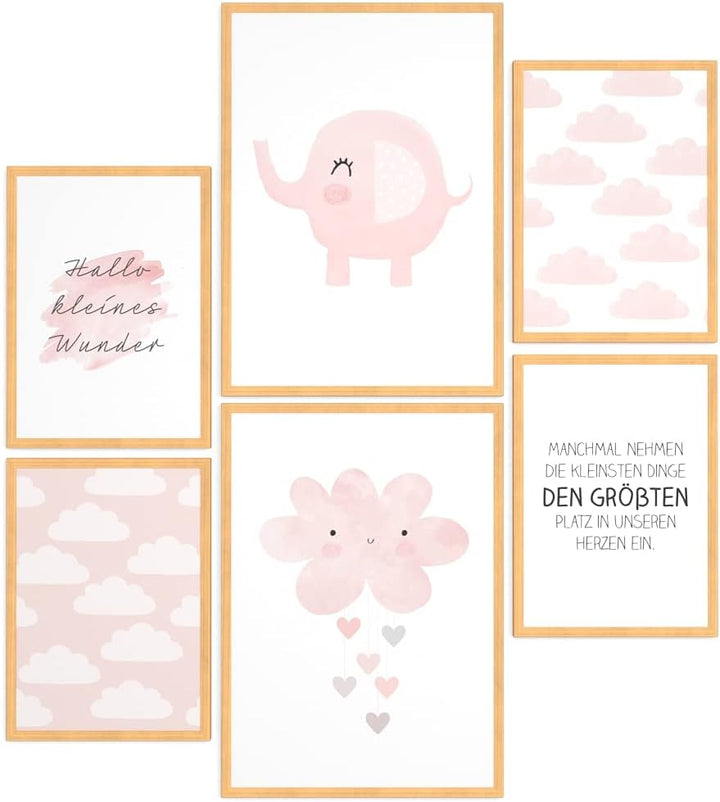 Papierschmiede® Bilder Kinderzimmer Kids Mood Poster Set Newborn Baby Girl, Gerahmte Bilder fürs Kin