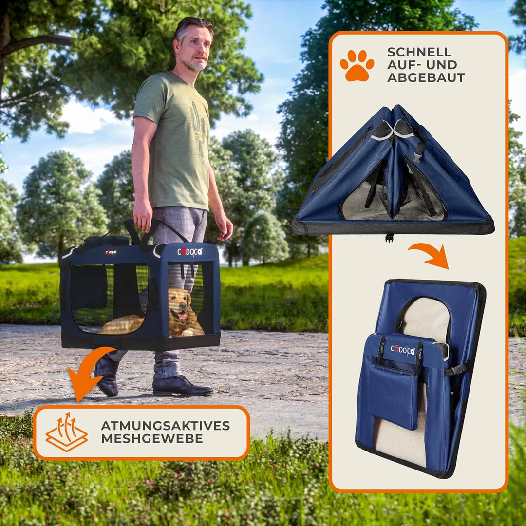 CADOCA® Hundebox faltbar Transportbox XXXL 101x70x70cm robust atmungsaktiv Transporttasche Auto Rück