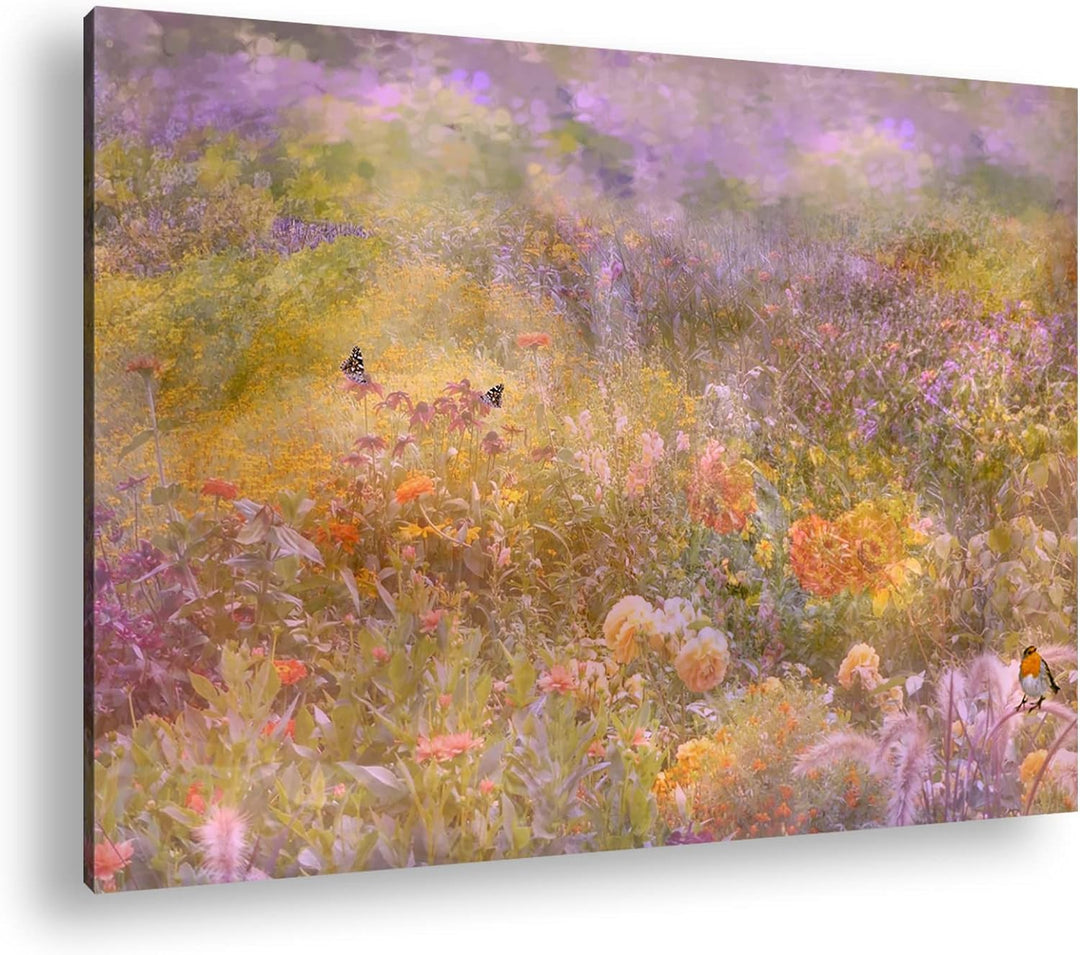 deyoli Schmetterlinge auf Einer Blumenwiese Format:75x50 cm als Leinwandbild, Motiv fertig gerahmt a