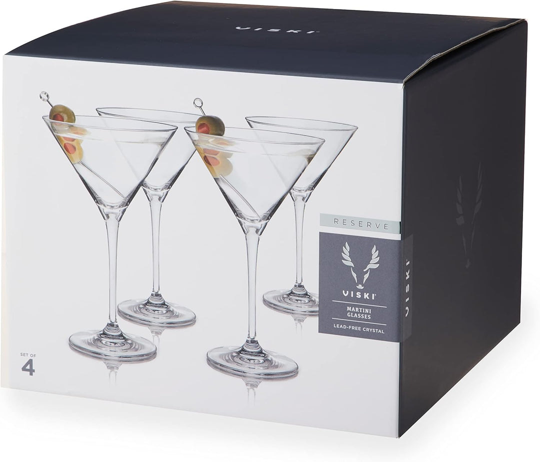 Viski Reserve European Crystal Martini-Gläser, 4 Cocktailgläser mit Stiel aus bleifreiem Kristallgla