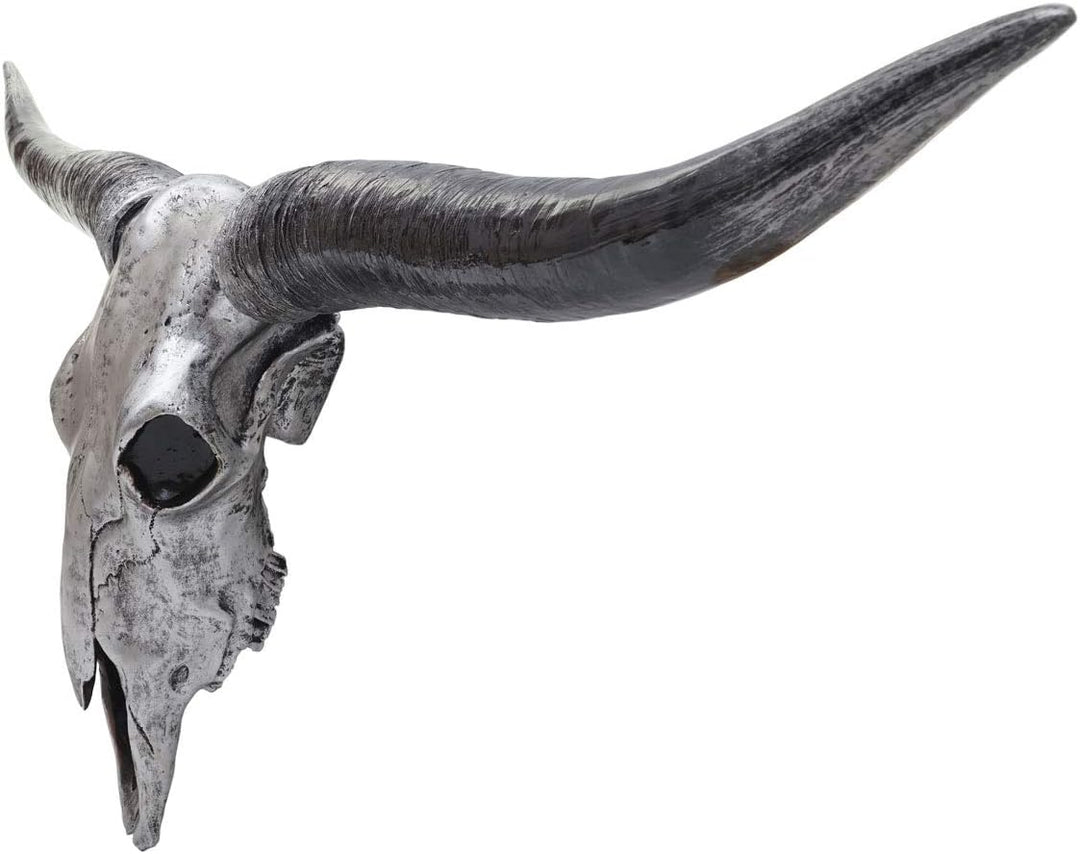 Mendler Deko Schädel 132cm HWC-A14AM, Polyresin Stier Bulle Longhorn Kopf Trophäe, In-/Outdoor - sil
