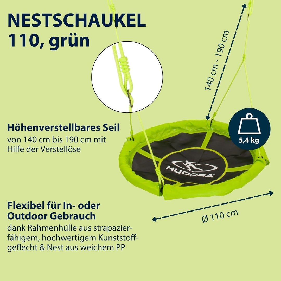 HUDORA Nestschaukel 110 cm, grün - Garten-Schaukel bis 100 kg belastbar - 72156