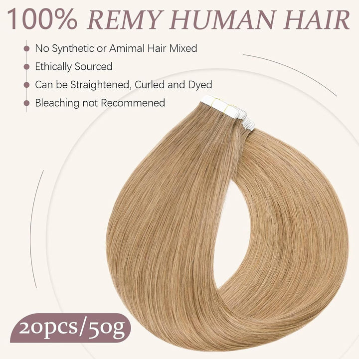 TESS Tape Extensions Echthaar #27 Honigblond 50 cm Echthaar Haarverlängerung 20 Stücke Glatt Remy Ta
