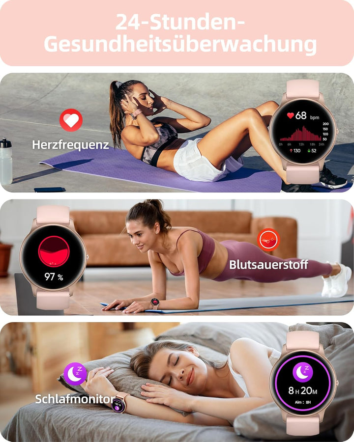 Parsonver Smartwatch Damen mit Telefonfunktion, Fitness-Tracker mit Herzfrequenz Schlafmonitor, 1.32
