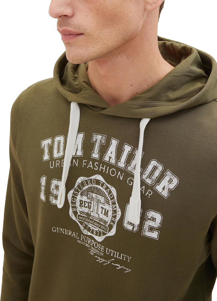 TOM TAILOR Herren Basic Hoodie Sweatshirt mit Logo-Print L 13050 - Olive Night Green, L 13050 - Oliv