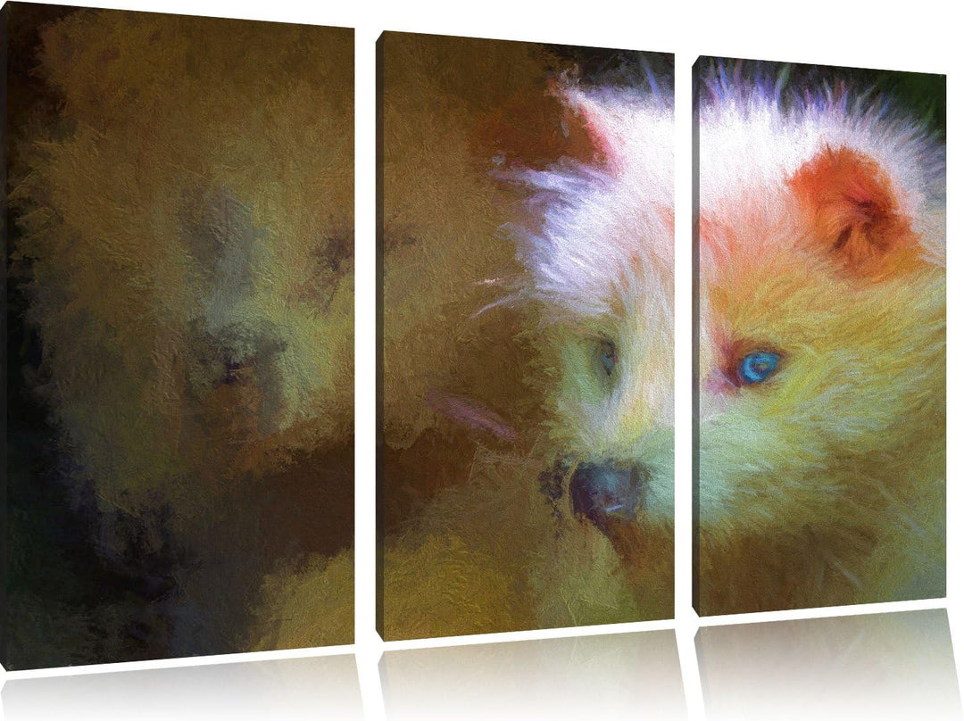 Polarfuchs in Höhle NewArt 3-Teiler Leinwandbild 120x80 Bild auf Leinwand, XXL riesige Bilder fertig