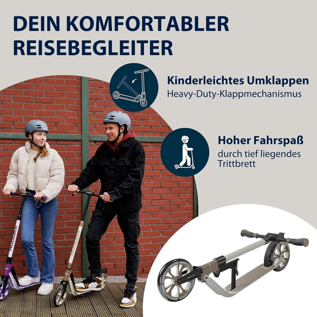 HUDORA BigWheel® 205 Advanced Scooter - Komfortabler Aluminium-Roller für bis zu 100kg - Höhenverste