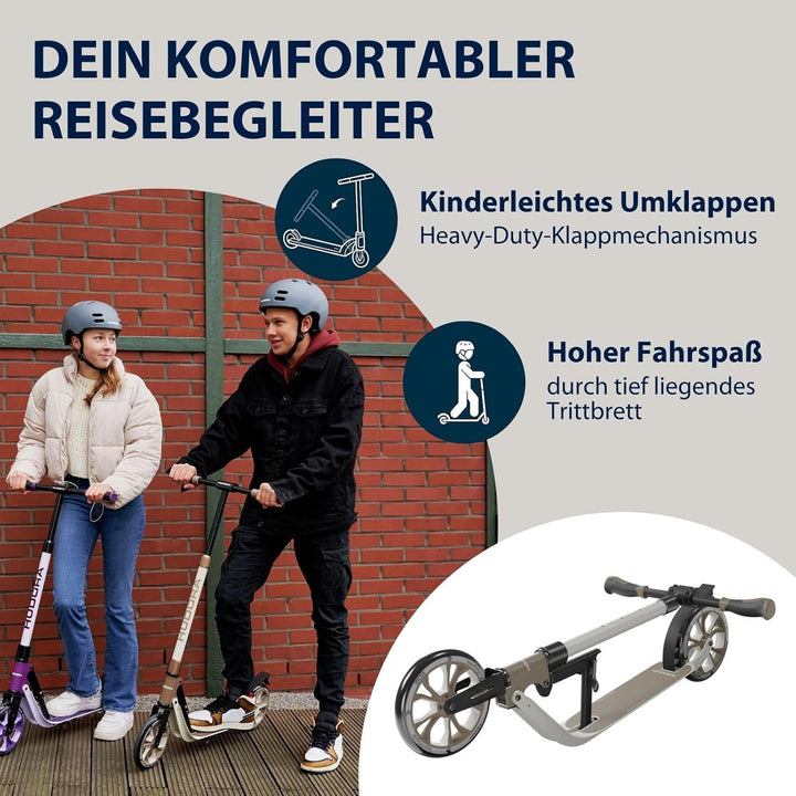 HUDORA BigWheel® 205 Advanced Scooter - Komfortabler Aluminium-Roller für bis zu 100kg - Höhenverste