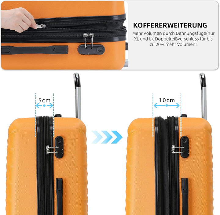 BEIBYE Zwillingsrollen 2066 Hartschale Trolley Koffer Reisekoffer Gepäck M-L-XL-Set (Orangen, Set) O