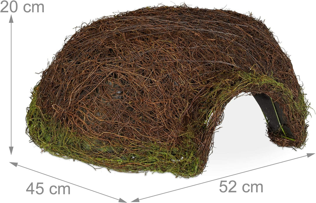 Relaxdays Igelhaus, Iglu, Winterquartier für Garten, wetterfeste Igelkuppel aus Rattan HxBxT 20 x 52