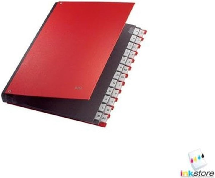 Leitz Pultordner (A4, 24 Fächer, 24 Plastik-Buchstaben-Taben, Kunststoff) Rot 24 Fächer Rot Single,